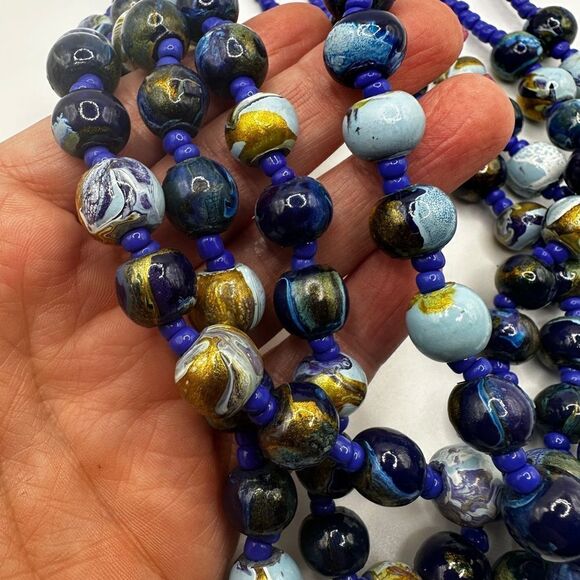 The coolest hand painted beaded, multi strand and seed bead necklace ever! - Picture 5 of 7